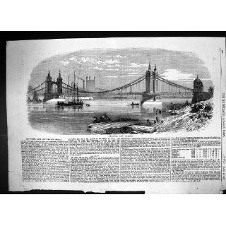 1858 Chelsea New Suspension Bridge River Thames London