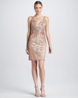 T5MA1 Sue Wong Beaded Cocktail Dress with Deep V Back