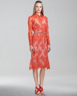 Carolina Herrera Chantilly Lace Shirtdress, Orange   
