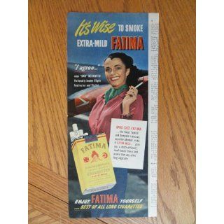 Fatima Cigarettes, Vintage 50s print ad. Color