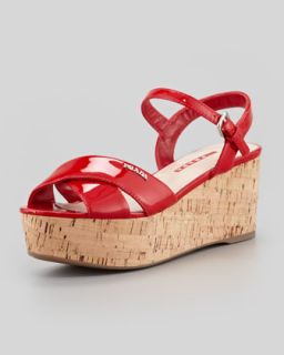 Crisscross Patent and Cork Wedge Sandal