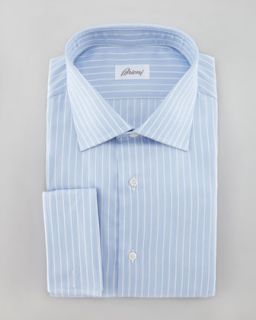 M04EZ Brioni Texture Striped Dress Shirt, Blue