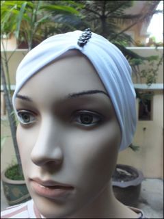 TB24 Hijab Underscarf White Abaya Headcover Tie Back Stretch Fabric
