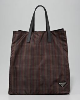 plaid nylon tote bag brown plaid $ 395