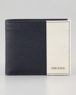 saffiano leather bi fold wallet blue white $ 355