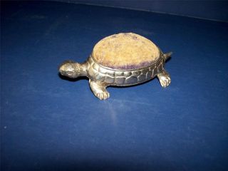 Rare Vintage Figural Silver Metal Turtle Tortoise Pin Cushion Stamped