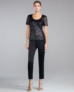 St. John Collection Sequined Tulle Blouse & Emma Liquid Satin Cropped