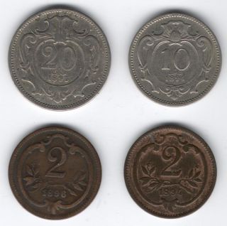 lot of 4 austrian coins 2 20 heller 1894 1896