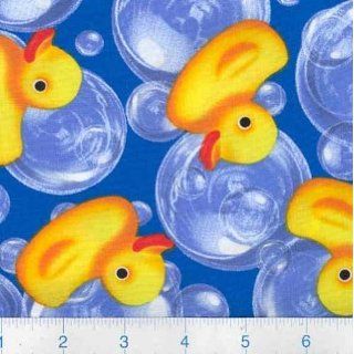 45 Wide Rubber Duckie & Bubbles Blue Fabric By The Yard
