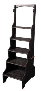 Solid Elm Black Finish Library Step Stool Ladder Stairs Antique