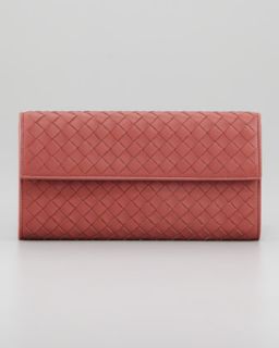 Woven Leather Flap Wallet, Dark Rose