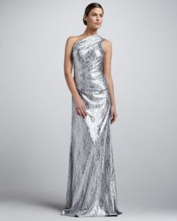  gown available in silver $ 570 00 david meister metallic one shoulder