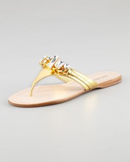 X1KH2 Miu Miu Metallic Jeweled Thong Sandal