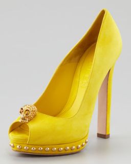 S006Y Alexander McQueen Skull Platform Pump, Yellow