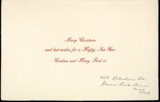 Henry Ford II Vintage Original Christmas Card Xmas to Douglas