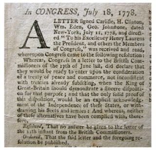 1778 New Jersey Gazette   AMERICAN REVOLUTIONARY WAR   Peace
