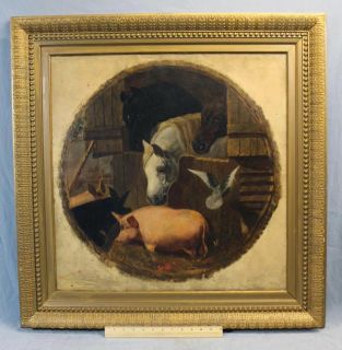  English Farmyard Animals Horse Pig Oil Painting John Herring Jr