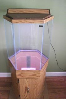 35 Gallon Glass Hexagon Fish Tank Aquarium Terrarium W Lid Light Wood