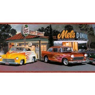 Mels Diner Cars Wallpaper Border Chevy Ford Flames Home