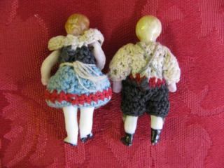 Antique Carl Horn All Bisque Bavarian Dolls with Original Crocheted