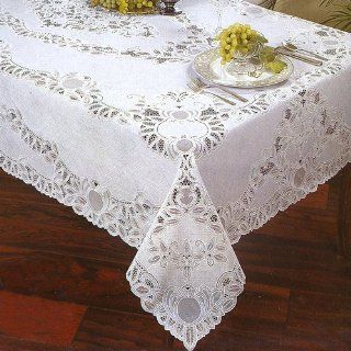 54 X 72 Oblong Crochet Vinyl Lace Tablecloth   White