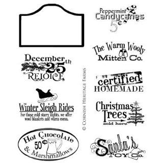 Winter Vintage Signage   Christmas Cling Mounted Red Rubber Stamp Set