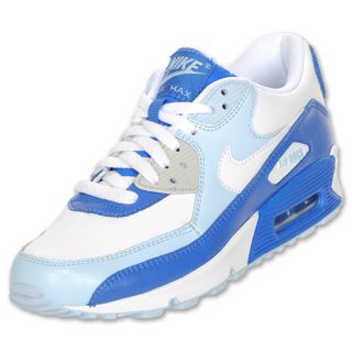 Womens Nike Air Max 90 Running Shoes White/Blue