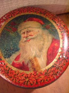   Vintage Small Red Tindeco Christmas Tin Old Fashioned Santa Claus