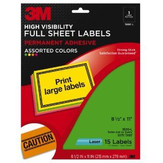3M(TM) Full Sheet Labels, 8 1/2 x 11 Inches, Neon Assorted