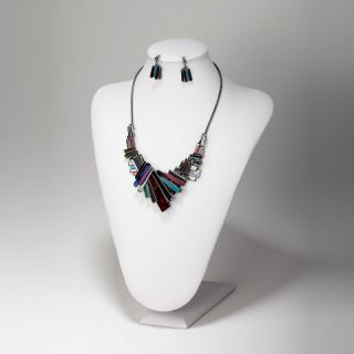 Fashion Resin Bib Rectangle Geometric Necklace Earrings Jewelry Set
