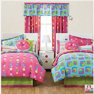 Zany Pink & Blue Polka Dot Teen Queen Comforter Set (8