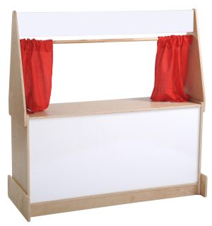 description birch puppet theater with dry erase presentation board and