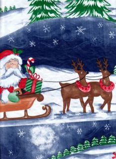 Christmas Vinyl Tablecloth Santa Sleigh Reindeer Toys Trees North Pole