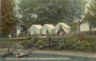 NY Angola Bennett Homestead Tents Along Creek Early R75559