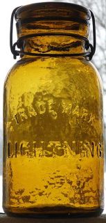 Trade Mark Lightning Fruit Jar Honey Amber Qt Heavily Whittled
