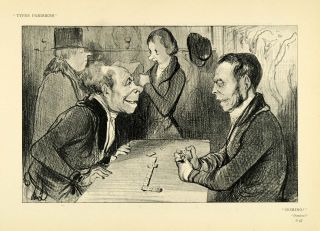 1904 Print Honore Daumier French Caricature Art Dominos Game Paris Men