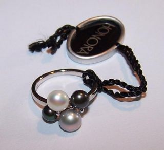 Honora Sterling Pearl Cluster Ring Size 7 Greys Whites