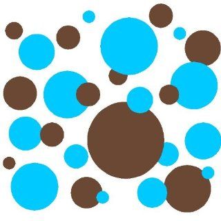 Set of 130 Sky Blue and Brown Polka Dots Circles Wall