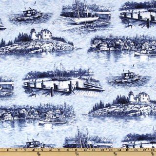 44 Wide Navy Toile Sailboats Bayshore Collection Fabric