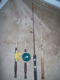 Lot of 4 Ice Fishing Rods Mitchell Schooley Poles Reels Jigs