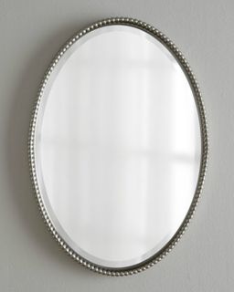 Horchow Sherise Silver Brushed Nickel Beaded Edge Oval Wall Mirror