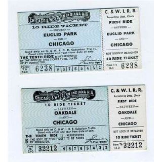 2 Chicago & Western Indiana RR 10 Ride Ticket Euclid Park