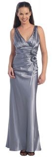 New Misses Long Silver Satin Roses Dress 2X Formal Sexy