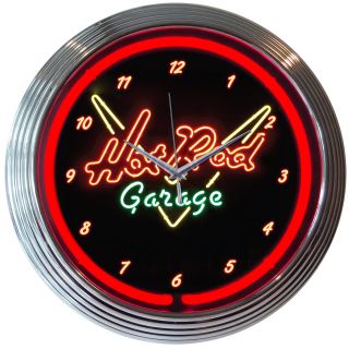 Hot Rod Car Garage shop neon clock sign wall lamp open gift mechanic