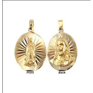 14k Yellow Gold, Double Two Sided Religious Pendant Charm Virgin Mary