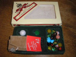 Vintage House of Marbles England 21 Marbles Game Pouch Instructions