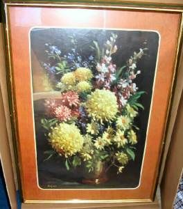 Vintage Framed Print Daisies and Cornflowers R Colao 28x39