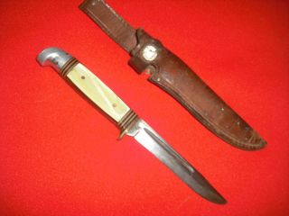VINTAGE WESTERN #248 FIXED BLADE HUNTING KNIFE CELLULOID HANDLE WITH