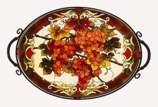 Red Grapes Vineyard Tuscan Winery Stained Glass Tray