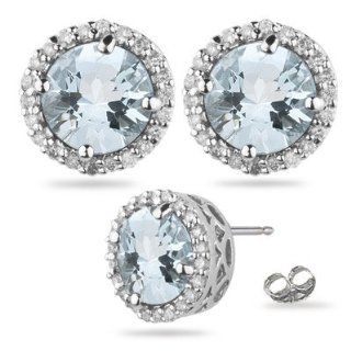 45 Ct Diamond & 5.86 Ct Sky Blue Topaz Earrings in 14K White Gold